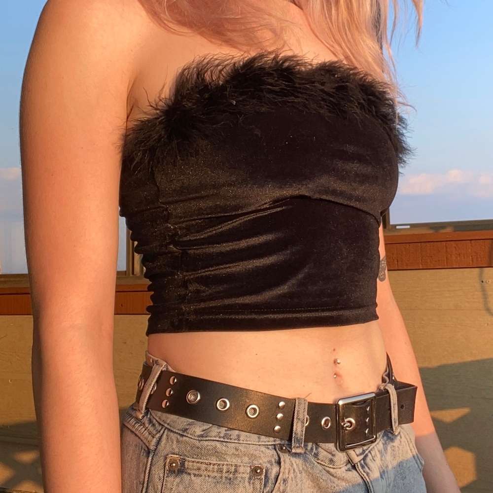 Dolls Kill Tube Top Velvet Feather - Picture 3 of 7